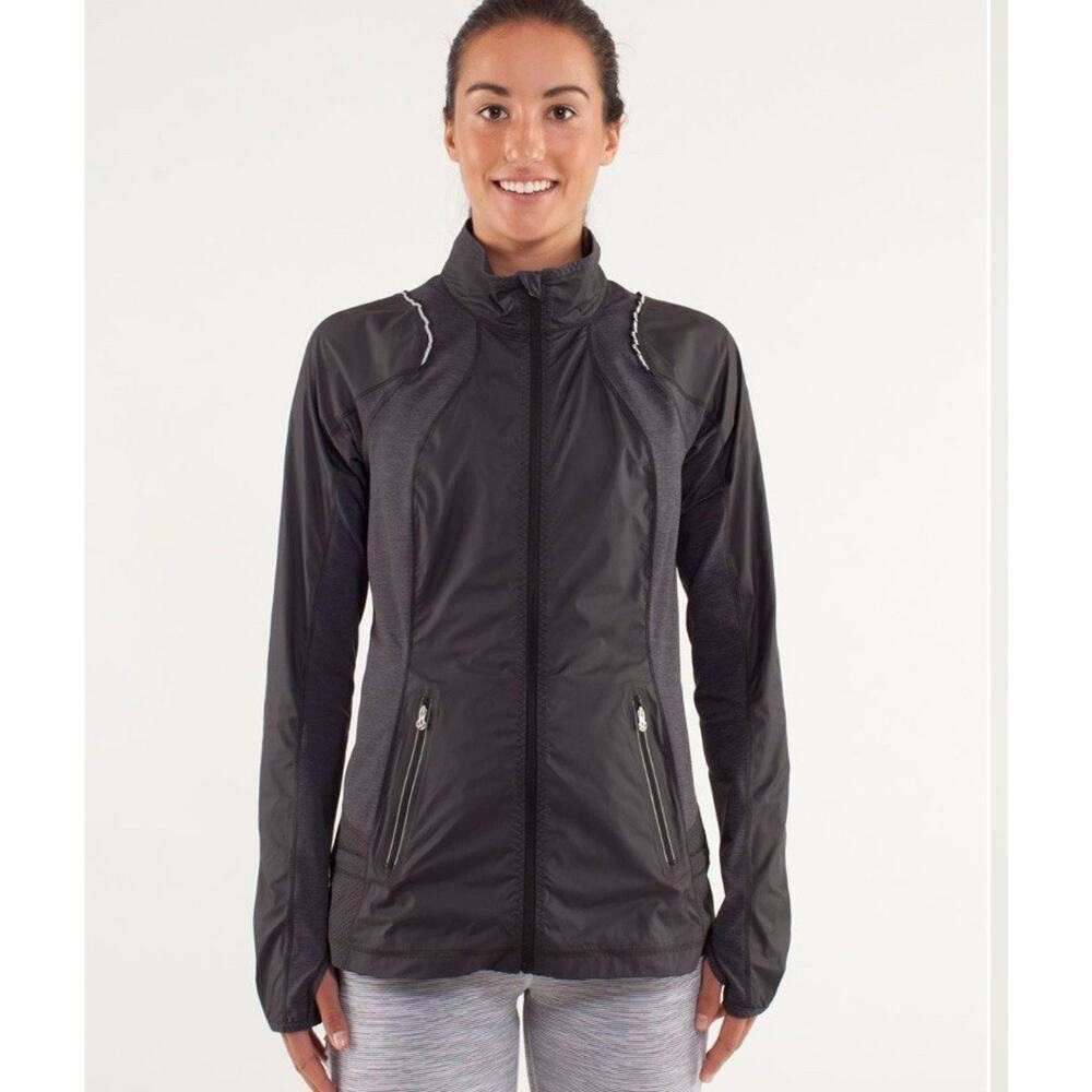 Lululemon Nothing But Run Windbreaker Jacket Black Lightweight Packable Sz 6